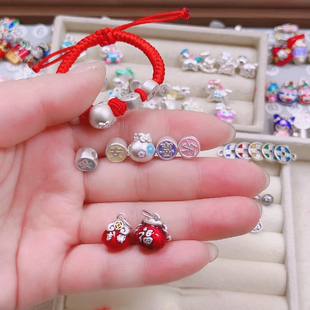 纯铜银市脚链24红色