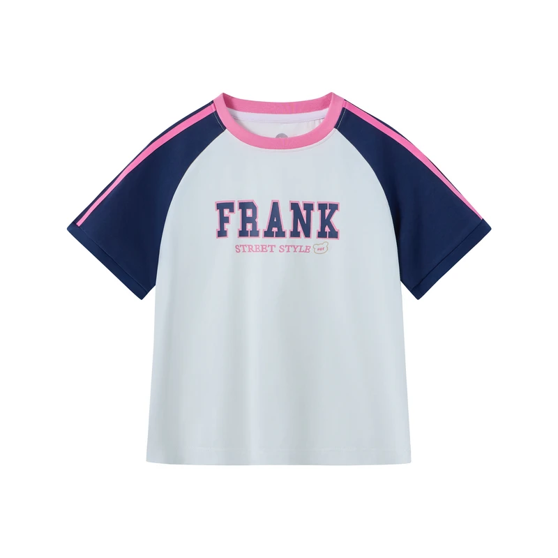 MQD童装女大童25夏季插肩休闲运动印花圆领短袖t恤BD25230307