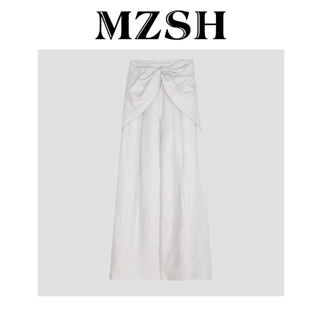 【MZSH】设计款宽松夏季蝴蝶结亚麻休闲阔腿裤DLMZSH217