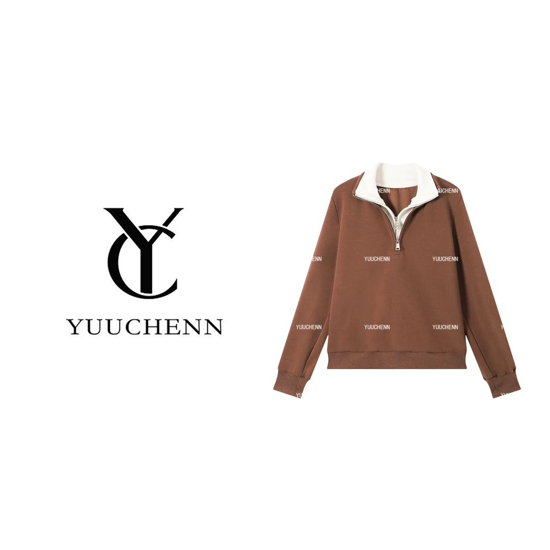 YUUCHENN 拉链假两件休闲卫衣女秋冬新款长袖立领上衣JYY-5X321