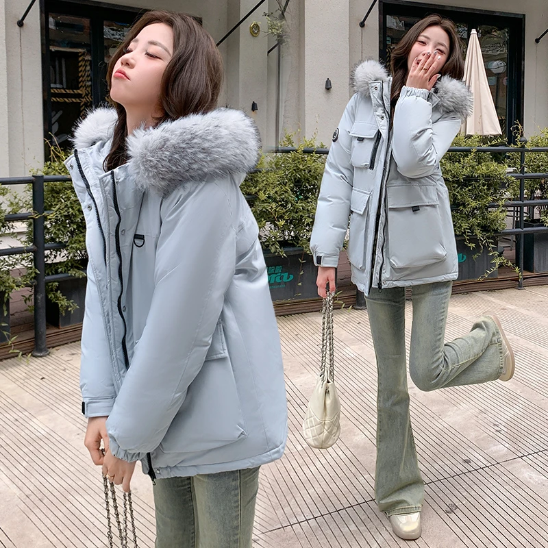 骆驼街棉服2025女新款冬季加厚工装大毛领保暖棉衣外套