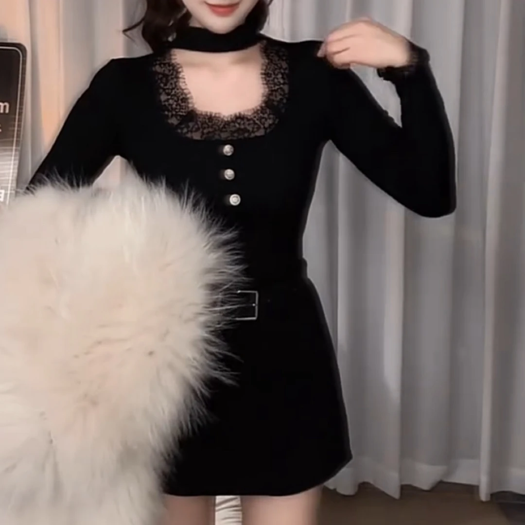 轻奢高级显瘦百搭方领拼接蕾丝边长袖打底衫