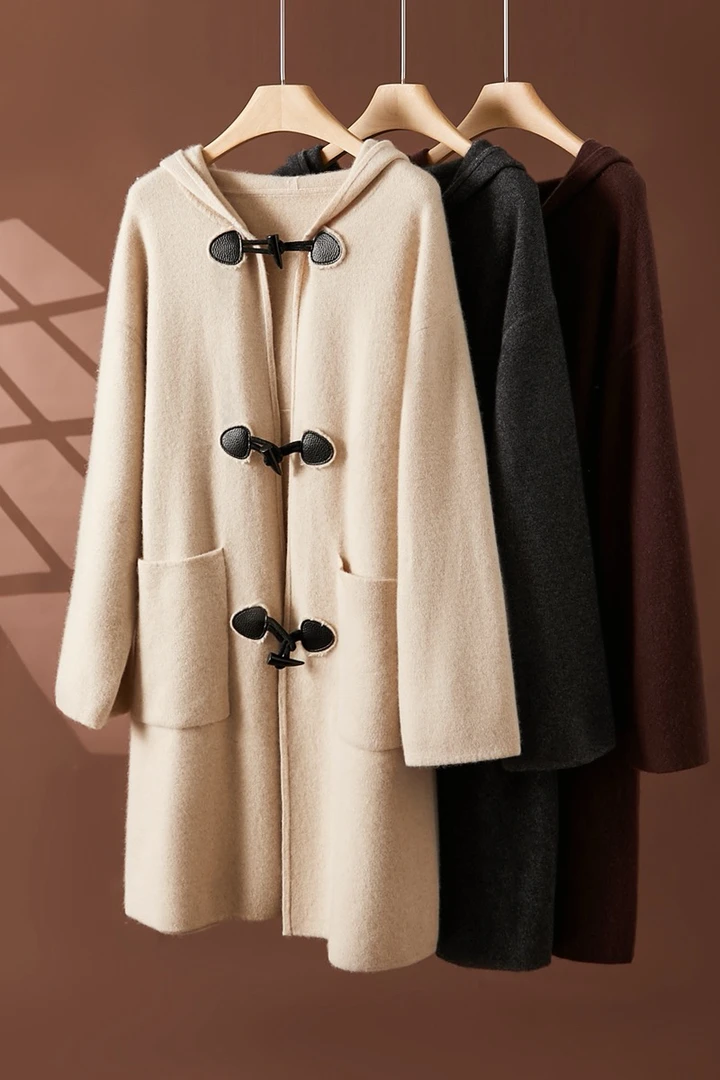 学院风连帽牛角扣 四平加厚羊绒大衣 DMC-D246