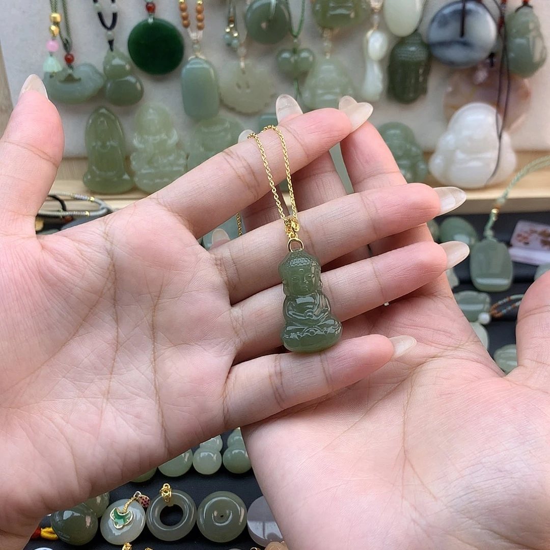 和田玉银S925镶嵌吊坠(不含链)