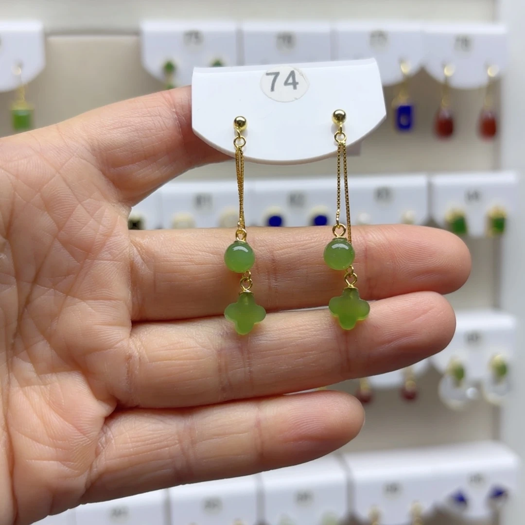 银S925镶嵌和田玉耳饰