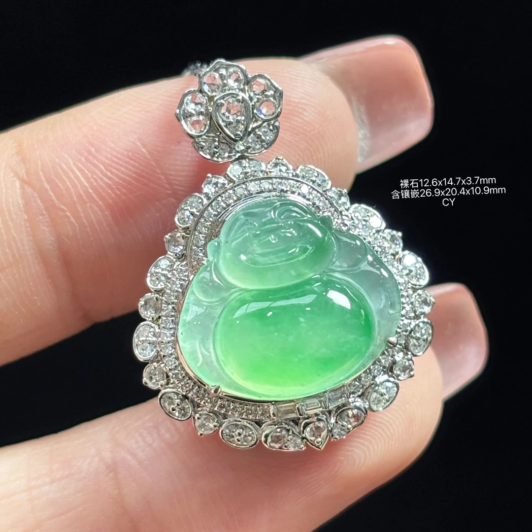 《缅甸翡翠珠宝严选》冰飘晴绿佛公玉石吊坠（下单质询客服）CY