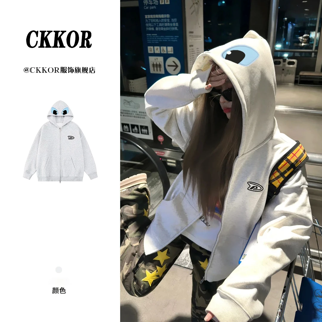 CKKOR韩版休闲潮牌冬季新年外套女新款百搭宽松慵懒风拉链上衣女