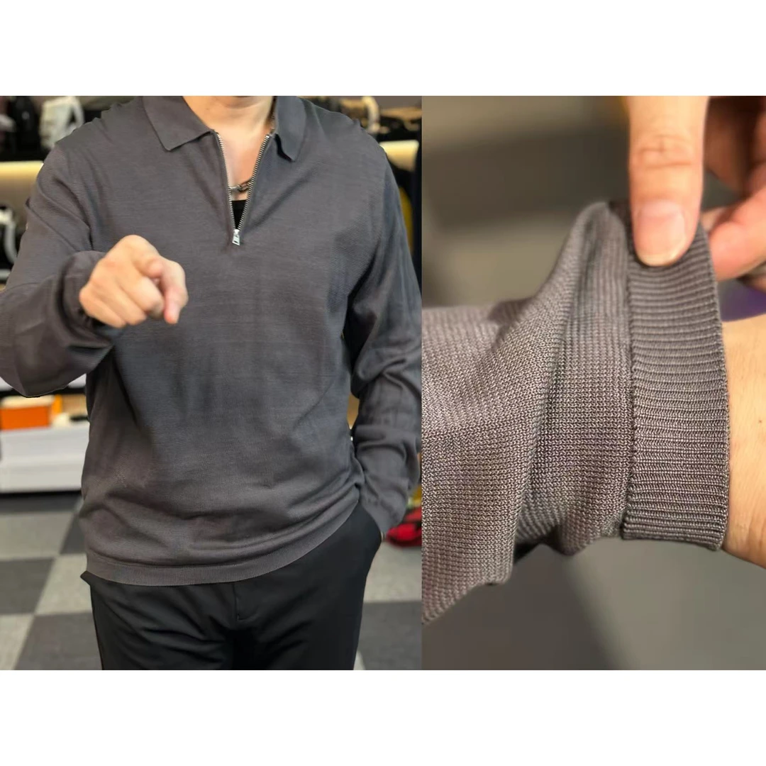 29231-纯色休闲款简约风半拉链长袖POLO衫polo
