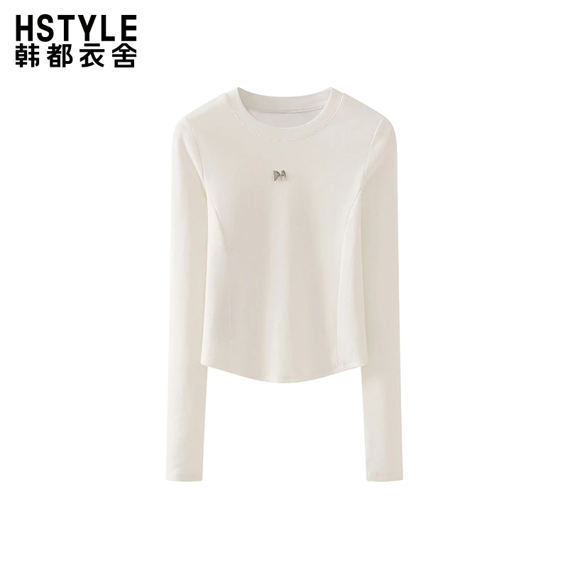韩都衣舍春季新款圆领修身长袖T恤女显瘦上衣打底衫时尚百搭时髦