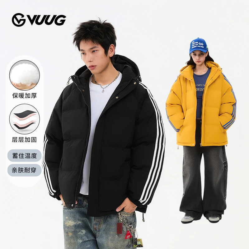 VUUG美式条纹潮流棉服时尚百搭少年感保暖冬季舒适校园风宽松棉衣