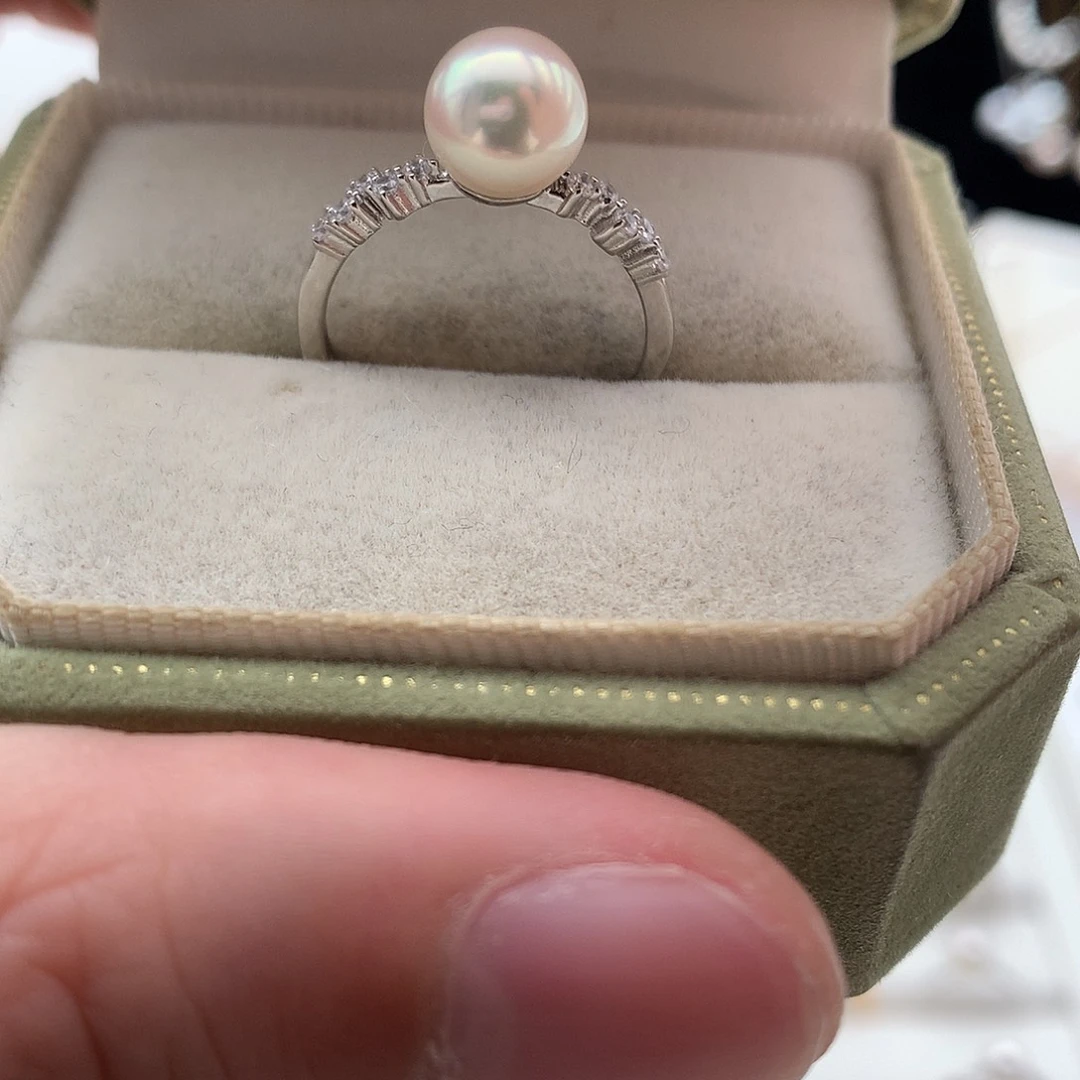 海水珍珠银S925镶嵌戒指7.5-8mm ak