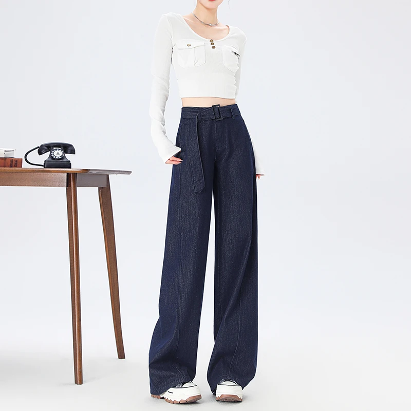 高腰水洗欧货高端直筒牛仔裤女2025年新款百搭通勤休闲阔腿裤#008