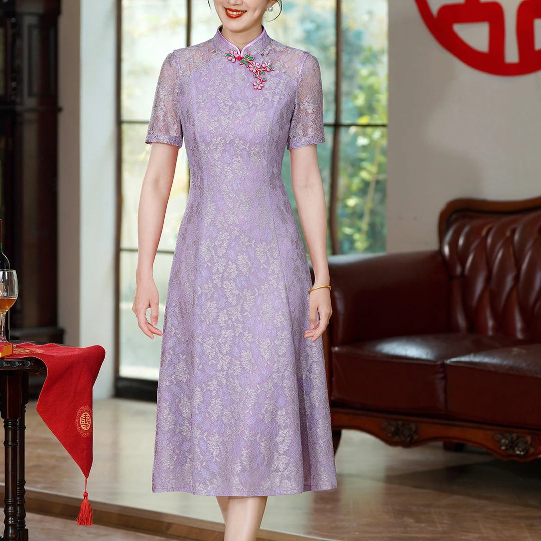 2025夏季新款高端复古旗袍连衣裙婚礼国潮婚宴气质中国风蕾丝旗袍