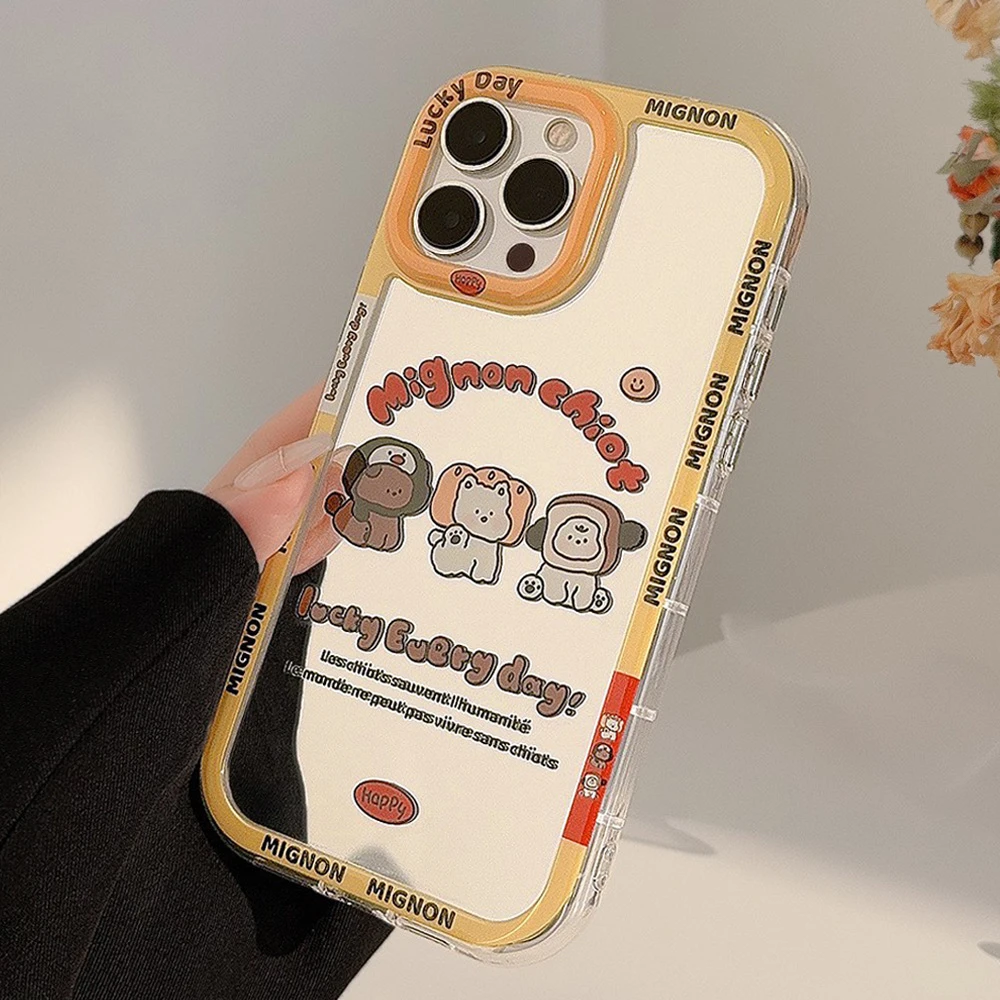 趣味可爱小狗镜面适用14ProMax苹果15手机壳iPhone16韩风12原创11