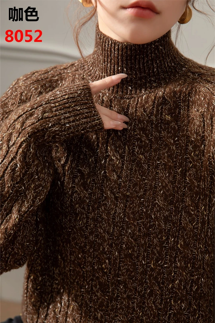 erchun/尔纯8052冬季加厚加绒女士时尚百搭半高领金豆羊毛打底衫