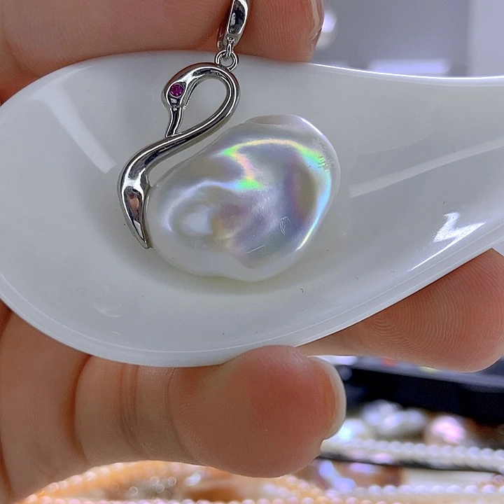 淡水珍珠颈饰银S925镶嵌95