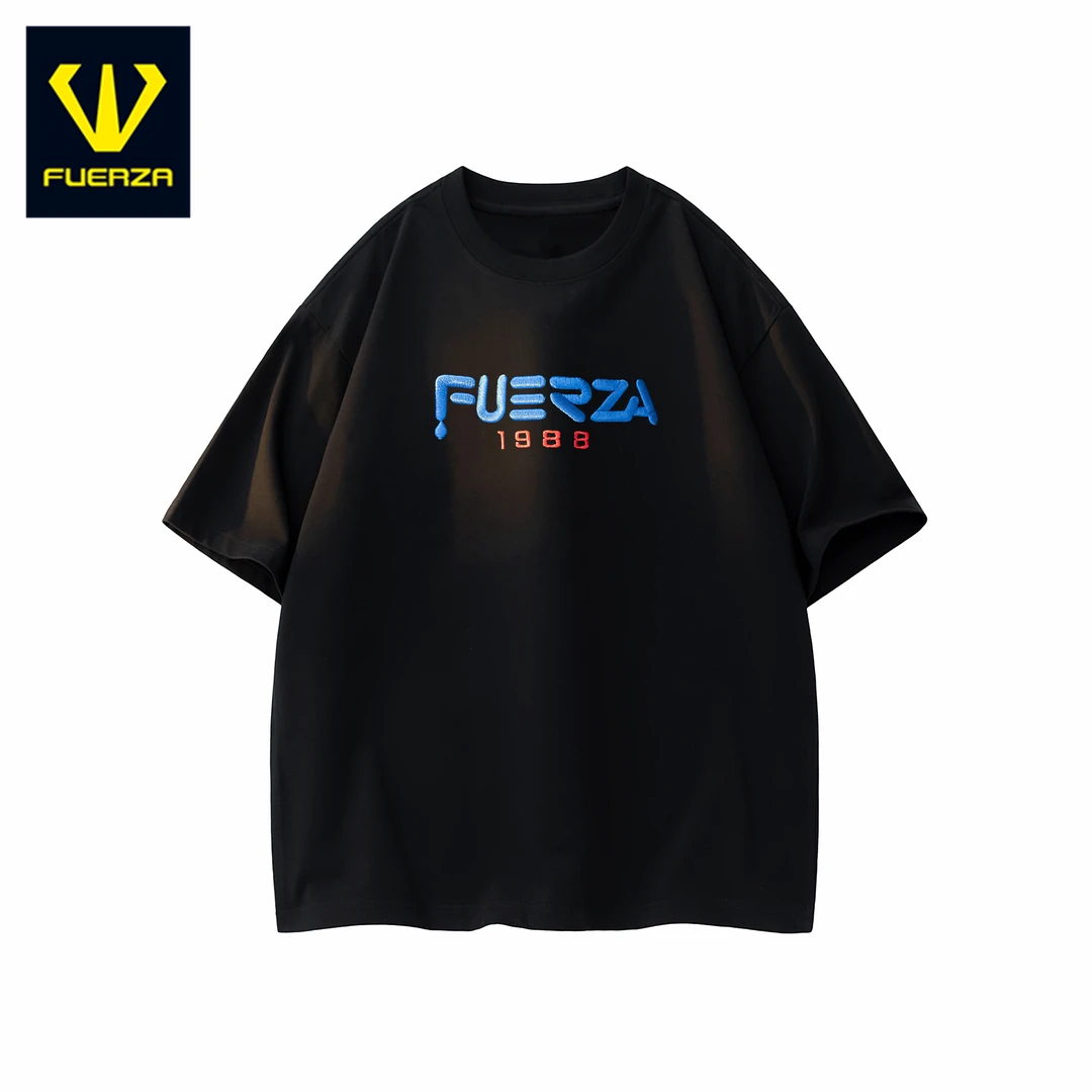 FUERZAT恤美式高街潮流撞色字母刺绣纯棉短袖男女同款情侣上衣