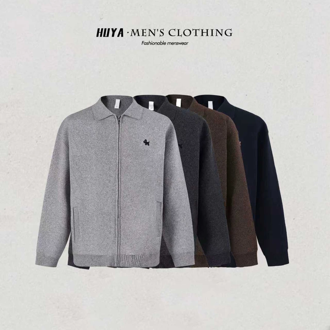 虎牙兄弟男士针织衫2025秋慵懒感植绒小狗设计百搭开衫毛衣M8067