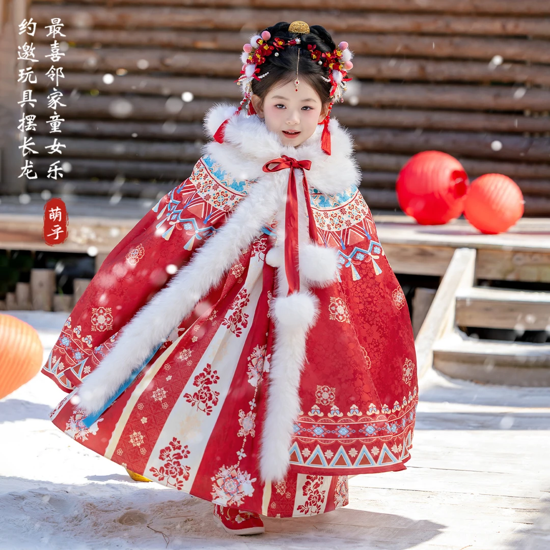 萌乎【流霞】女童汉服秋冬国风加厚国风公主连衣裙拜年服-255948