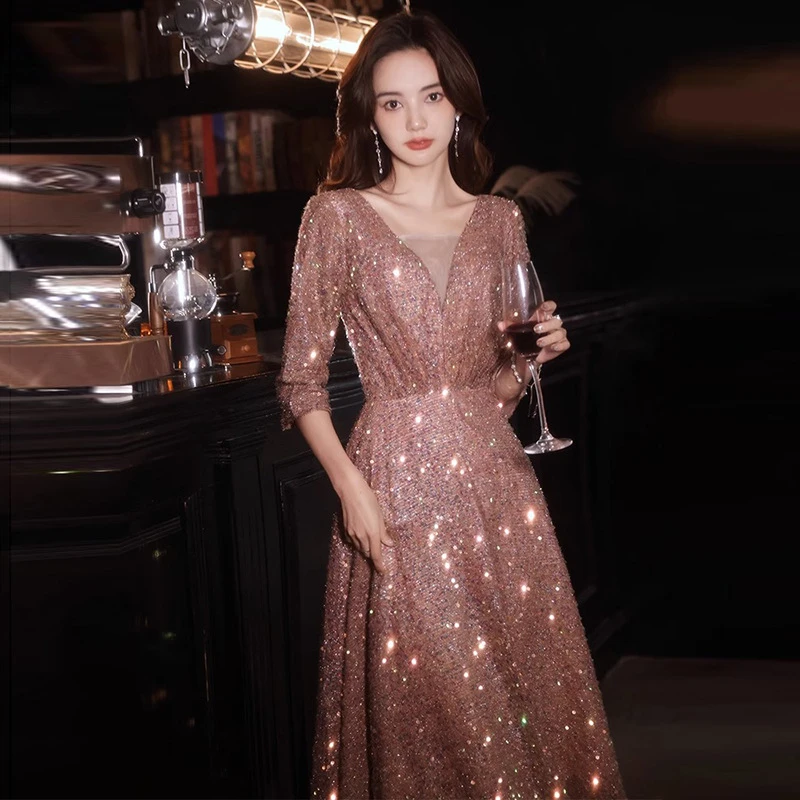 气质法式复古时尚小众设计感夏季白色婚纱韩版晚礼服收腰长袖长款