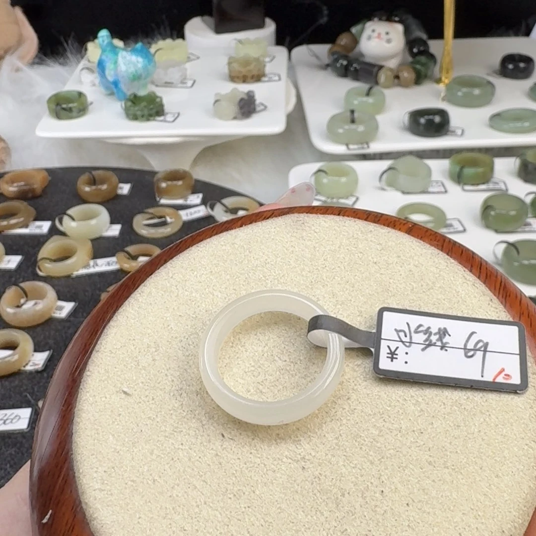 和田玉未镶嵌戒指O2冰白细条18.8