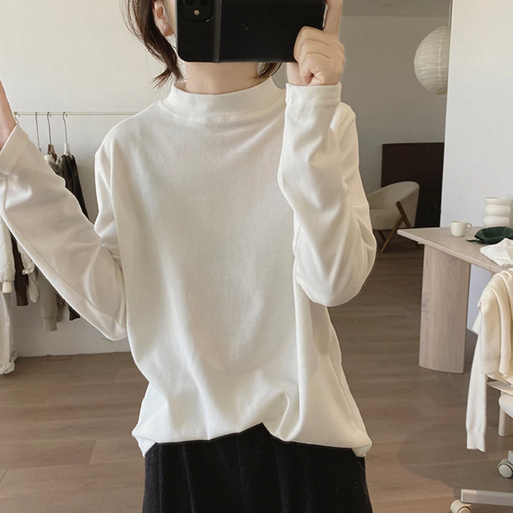 秋冬新款修身半高领纯色简约基础款内搭加厚休闲百搭显瘦德绒T恤