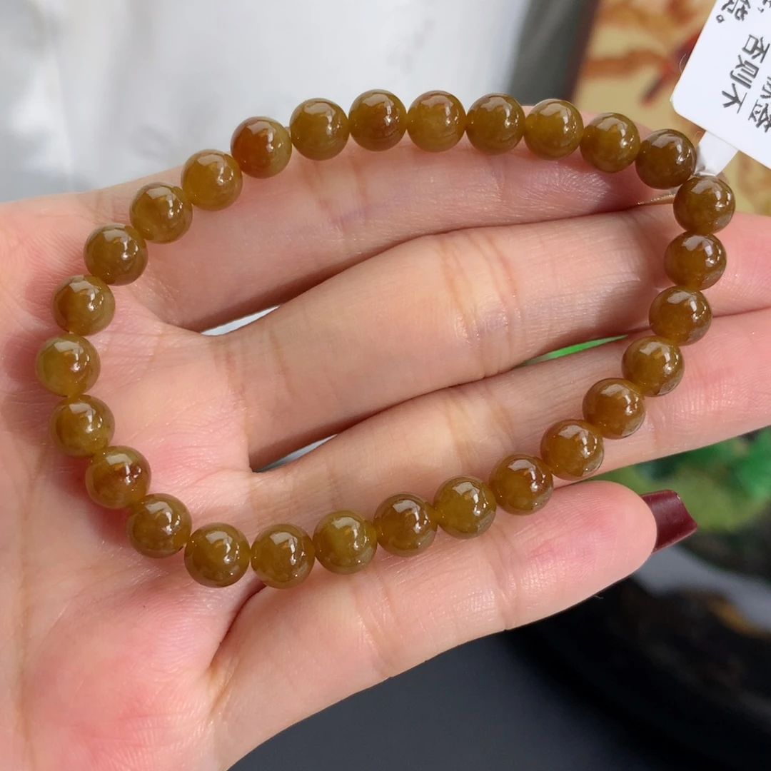 翡翠未镶嵌手串卡6细润黄翡手串