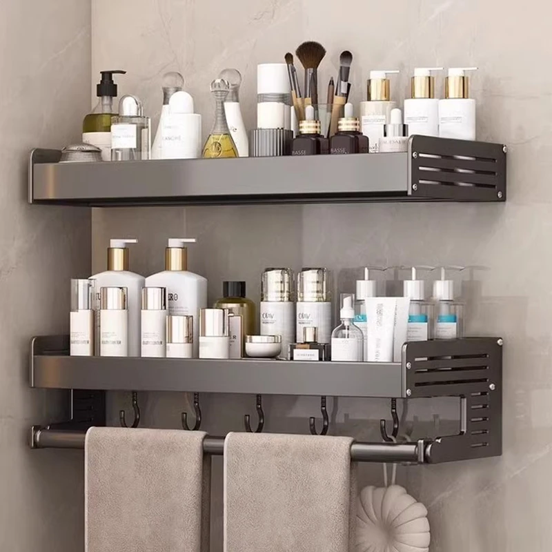 德国太空铝卫生间置物架浴室架子厕所收纳架洗漱台免打孔壁挂式