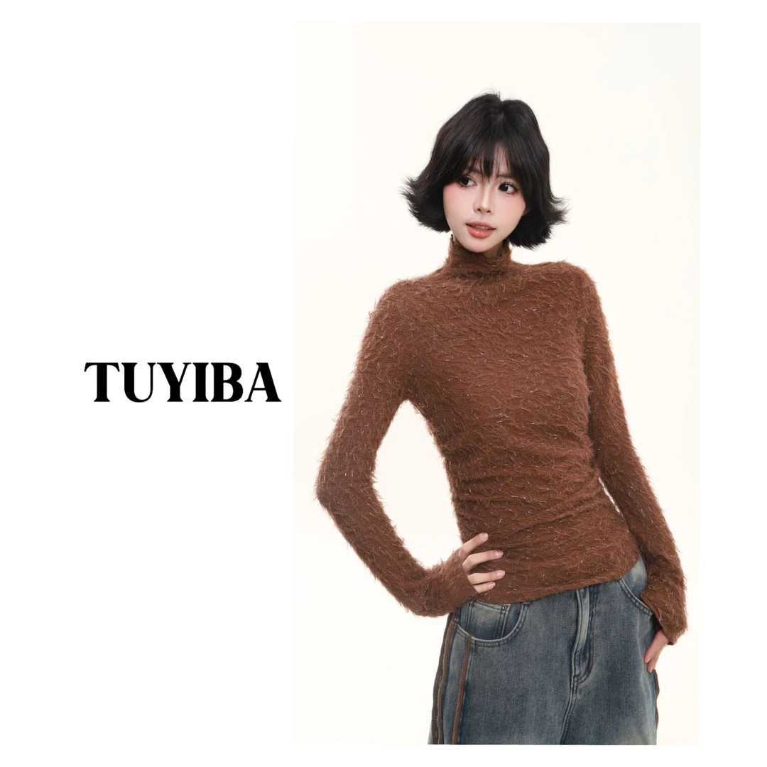 【兔兔】针织打底衫女秋冬设计修身内搭短款辣妹上衣2360