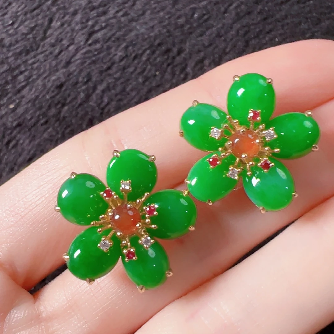 翡翠18K金镶嵌耳饰签收后24小时鉴赏期，过时不退