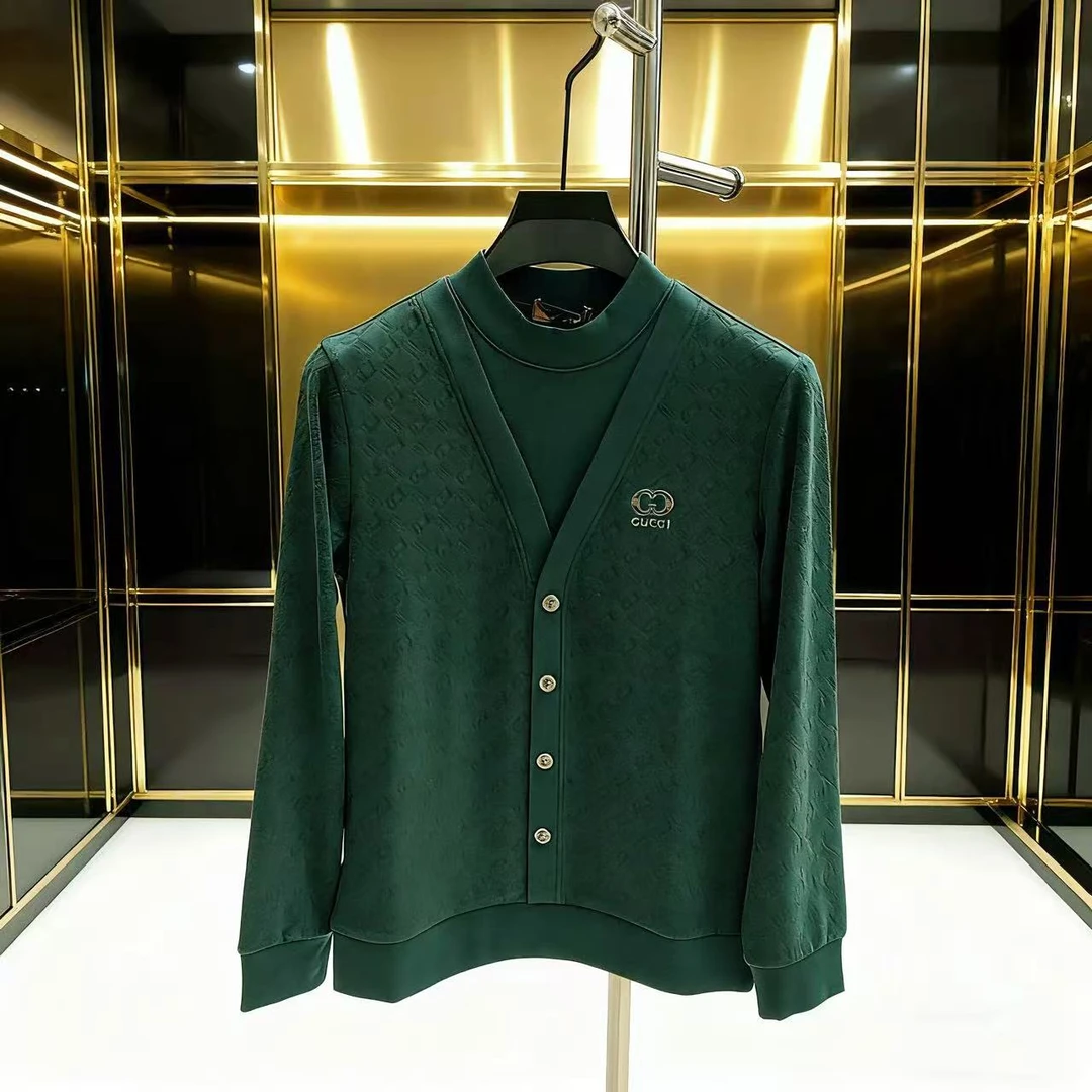 欧货男士春秋新款经典休闲时尚百搭日常假两件绣花品质卫  6163