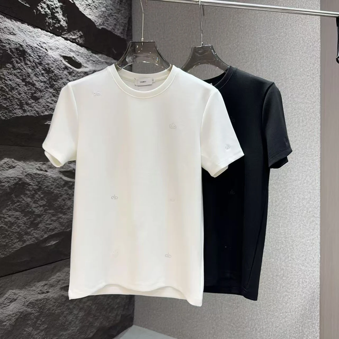 2025秋季男士新款加厚简约时尚潮流刺绣烫钻圆领半袖T桖8008