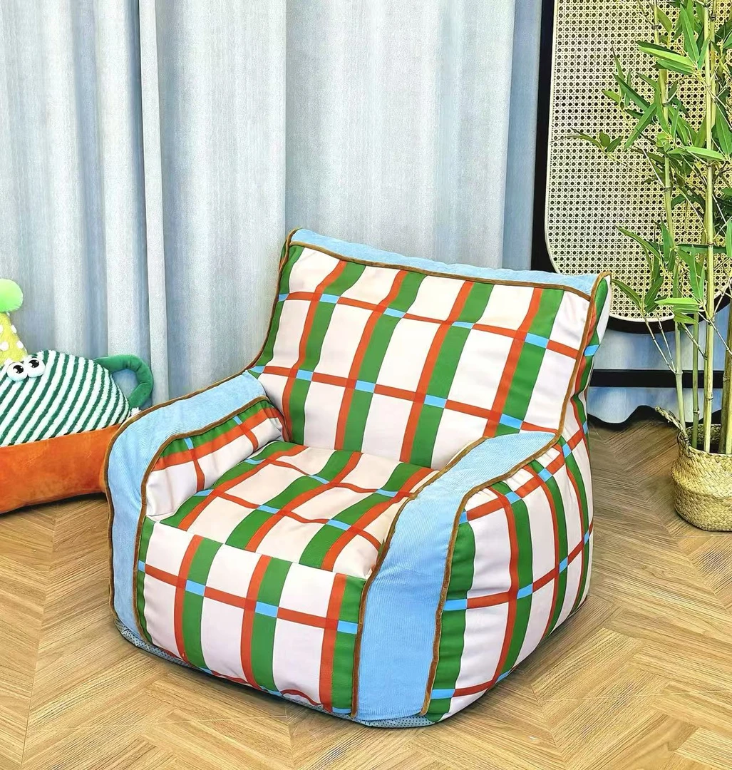 RYOCEAN中古款绿色格子摆件epp粒子豆袋懒人沙发