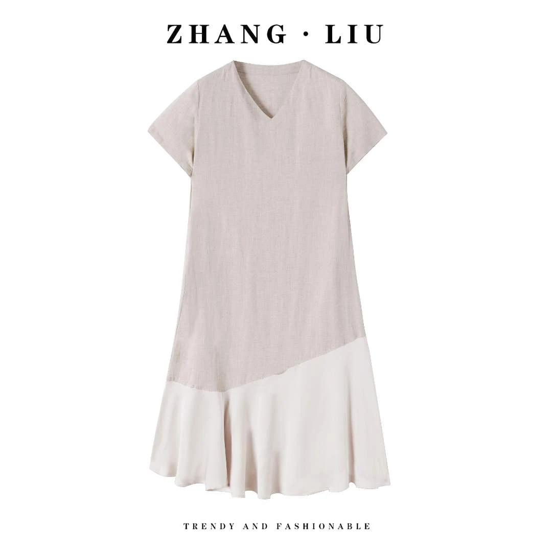 ZHANGLIU夏季显瘦中长款气质轻奢时尚休闲设计师修身鱼尾摆连衣裙