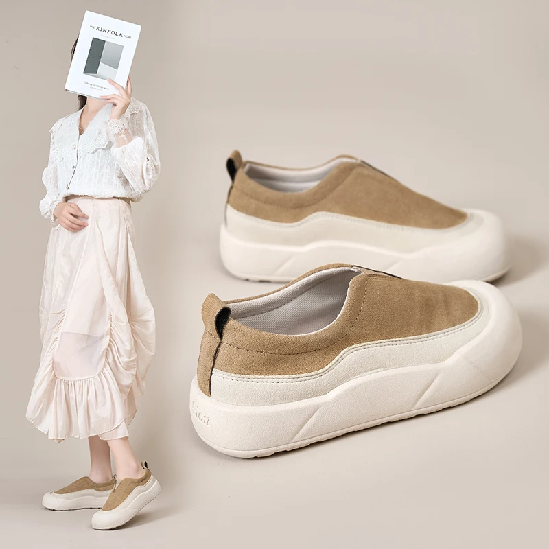 一脚蹬休闲乐福鞋女2025春秋透气百搭舒适厚底板鞋轻便软底懒人鞋