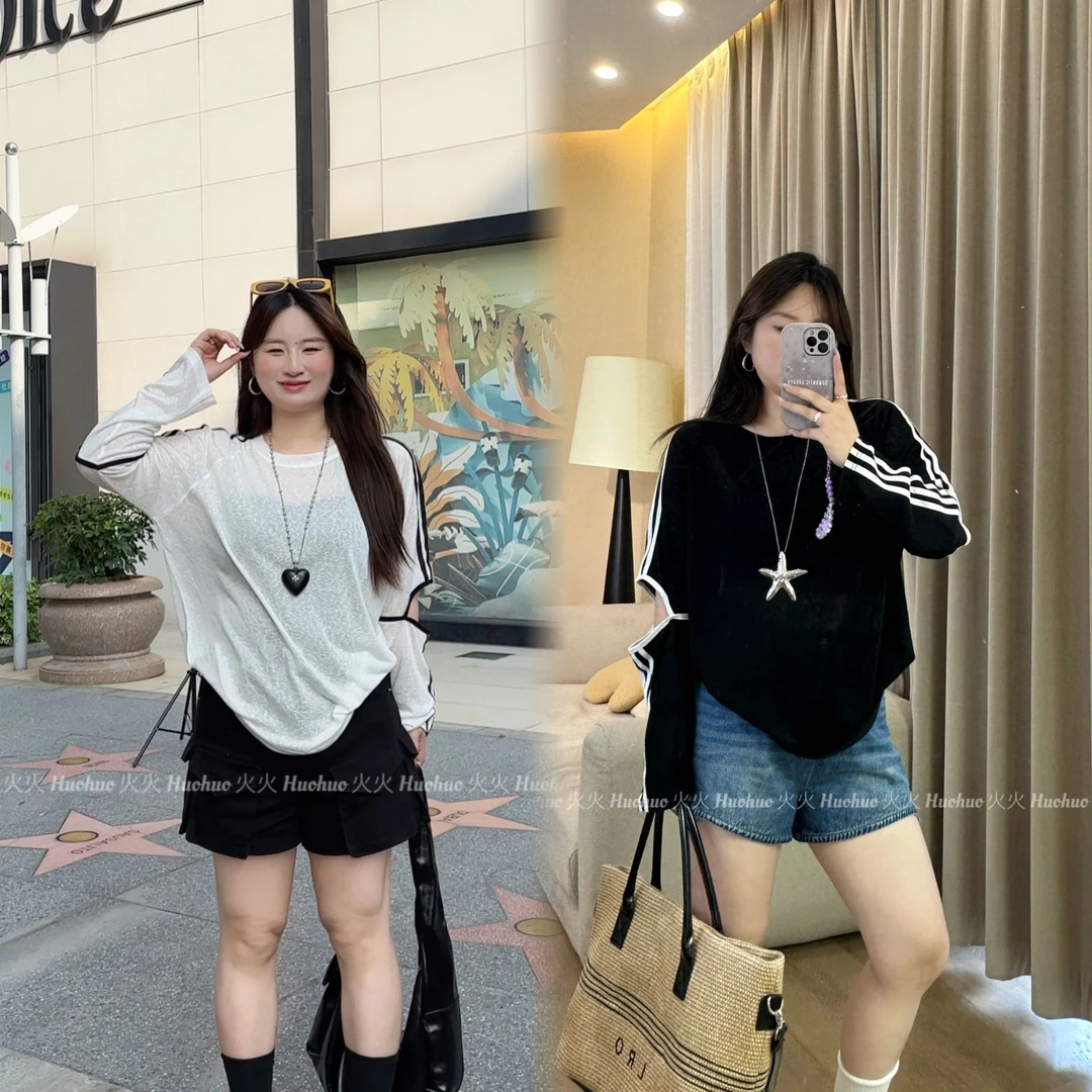 【现货】早秋新款韩版设计感长袖T恤拼接镂空条纹休闲百搭宽松上衣