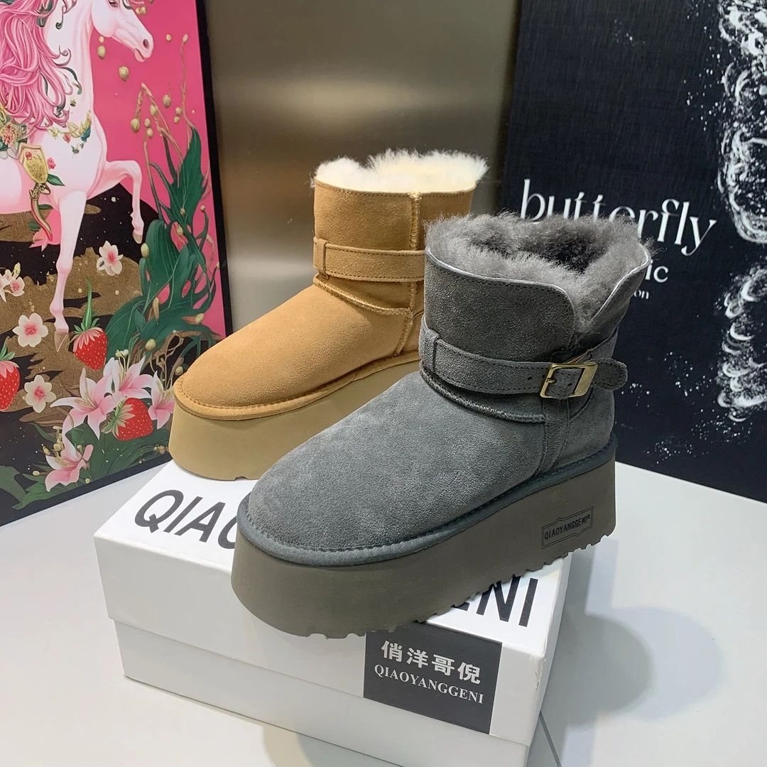 大金波哥大码40-43码8013韩版时尚网红百搭轻奢牛反绒皮雪地靴女