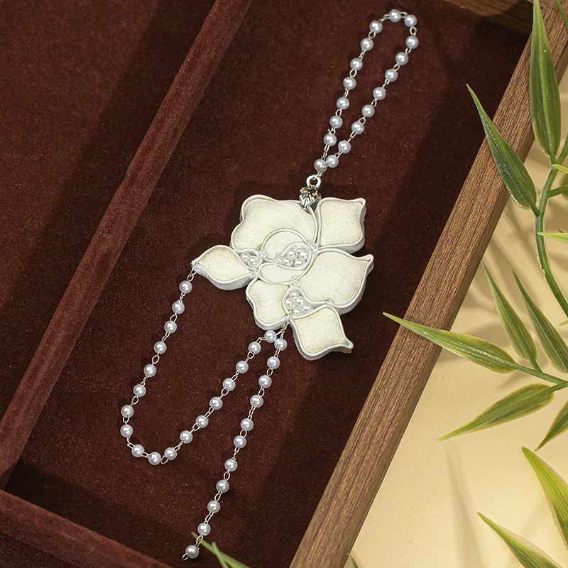 非金属布艺胸针 中国风旗袍压襟流苏珍珠山茶花手工纽扣汉服装饰