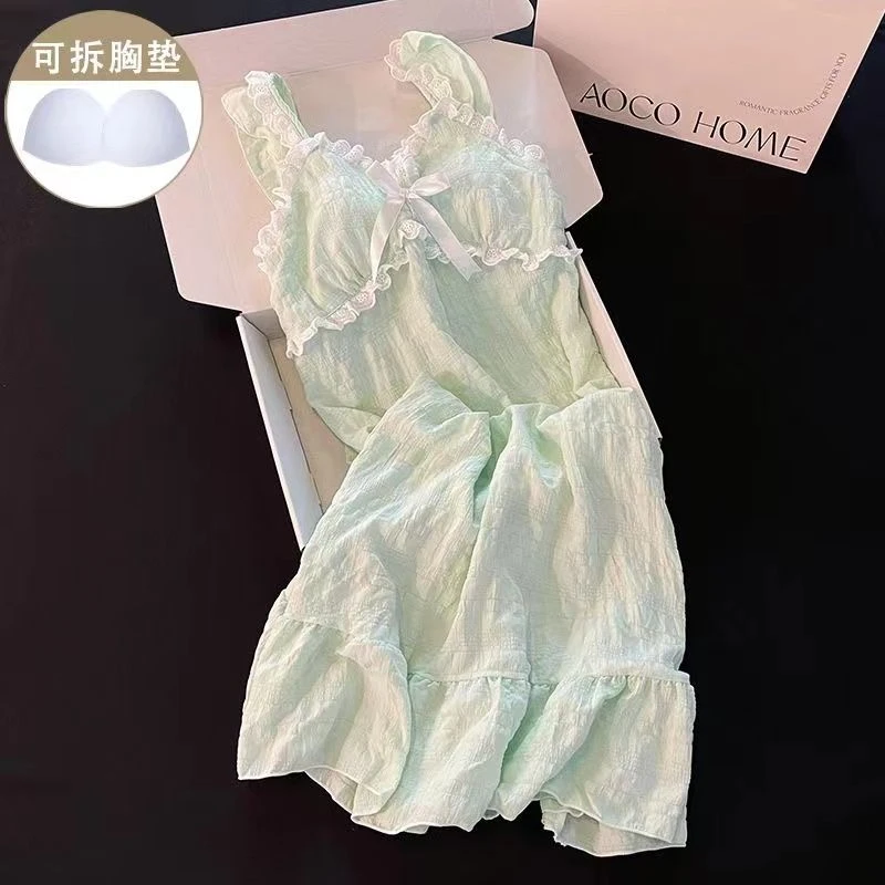 带胸垫吊带睡裙女款夏季甜美云朵棉睡衣2025新款爆款中长款家居服