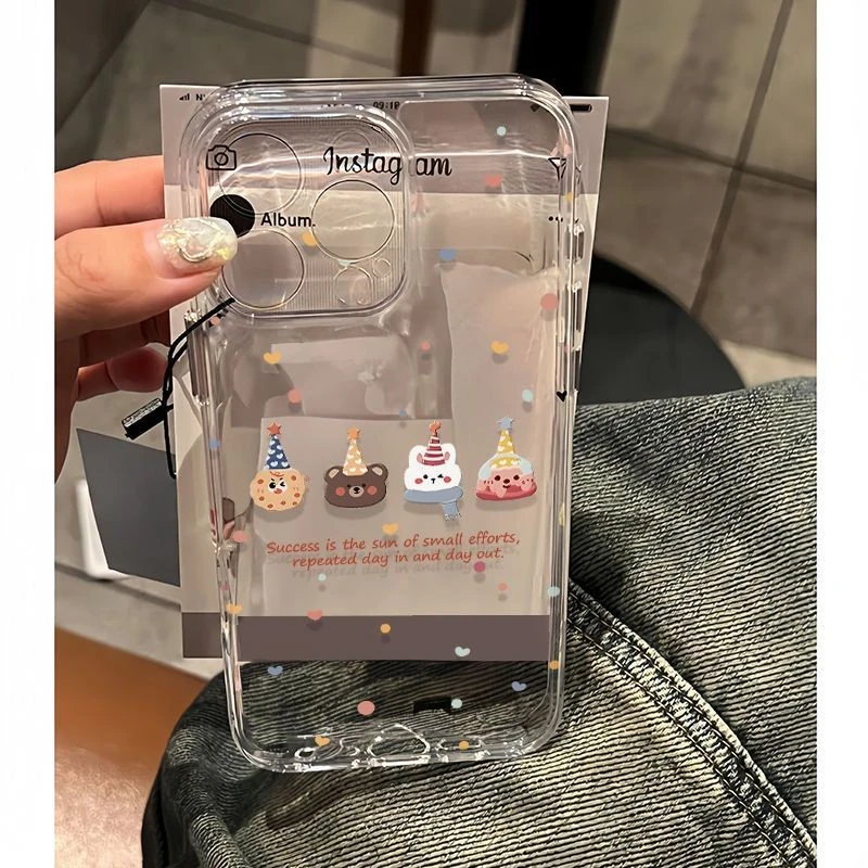 派对波点小熊曲奇适用苹果15promax手机壳14/13/12软11透明XR/16p