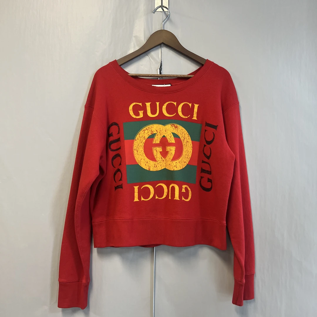 99新 GUCCI/古驰 刺绣狗狗复古logo红色卫衣 l码 99新 #ll6364