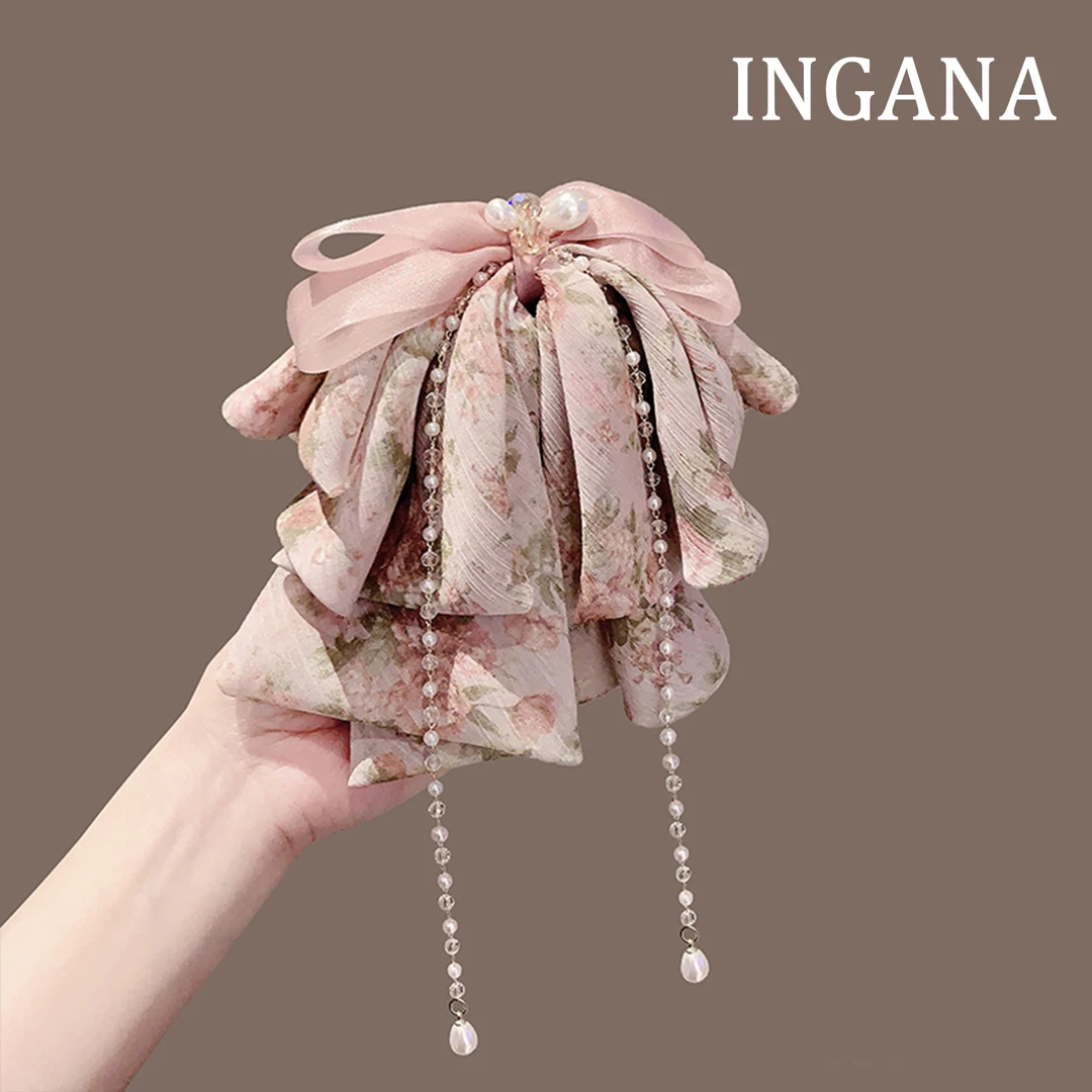 仙气雪纺碎花抓夹甜美半扎发夹显发量2025新款后脑勺马尾夹鲨鱼夹