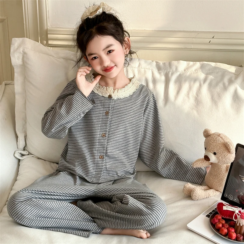 儿童睡衣春秋2025新款大女童长袖家居服夏季薄款小孩套装