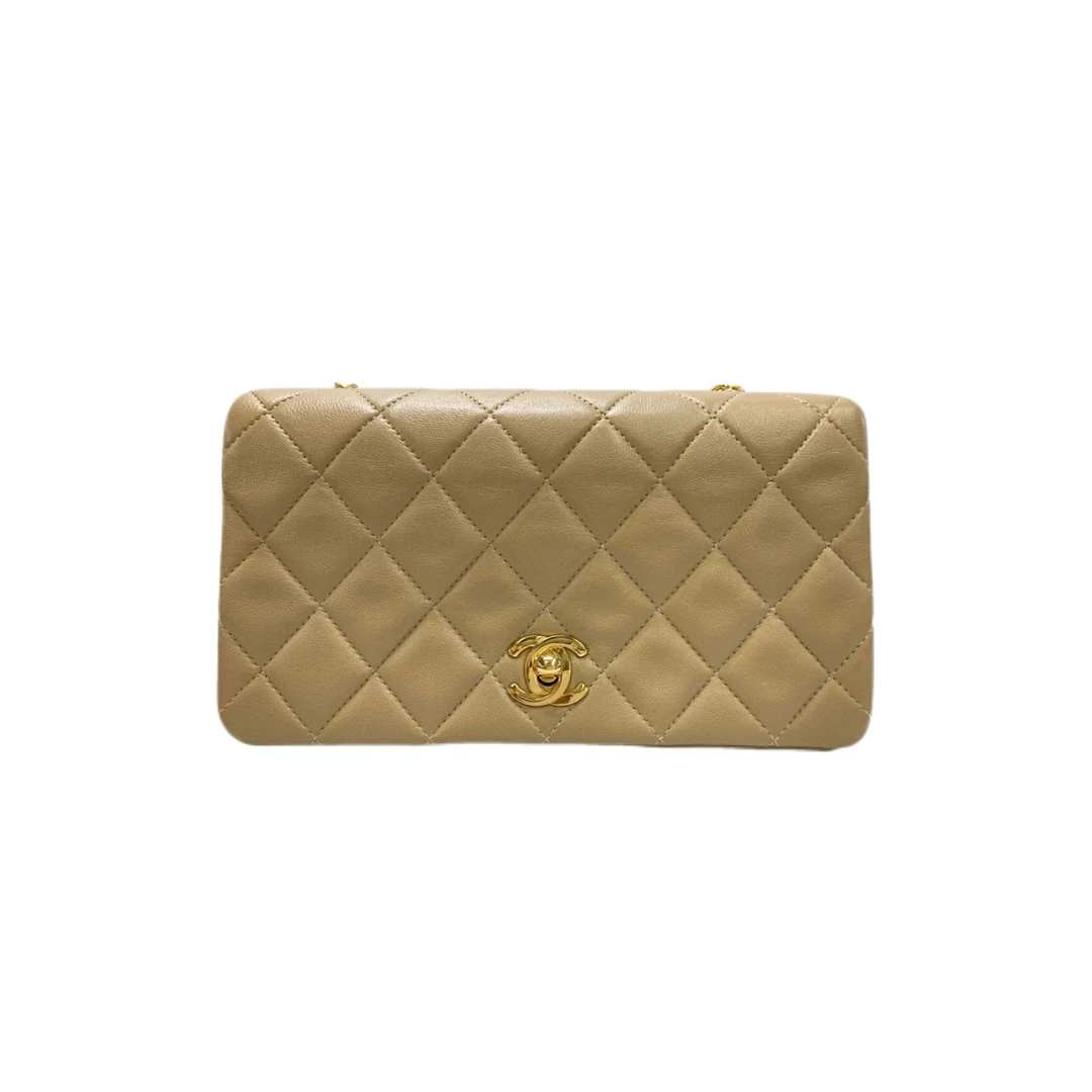 95新 Chanel/香奈儿 奶茶色金扣单肩包/JW1765