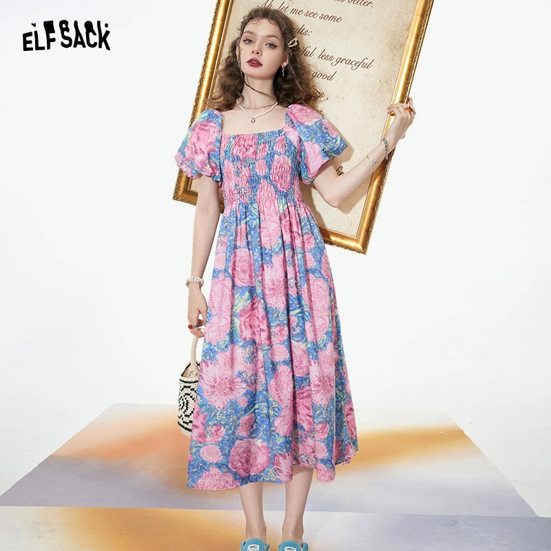 0255【金拐子】妖精的口袋惊鸿一瞥法式方领泡泡袖连衣裙女新夏