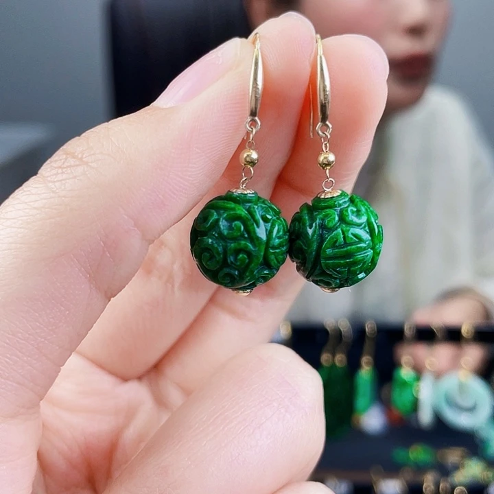 翡翠耳饰18K金镶嵌饰品