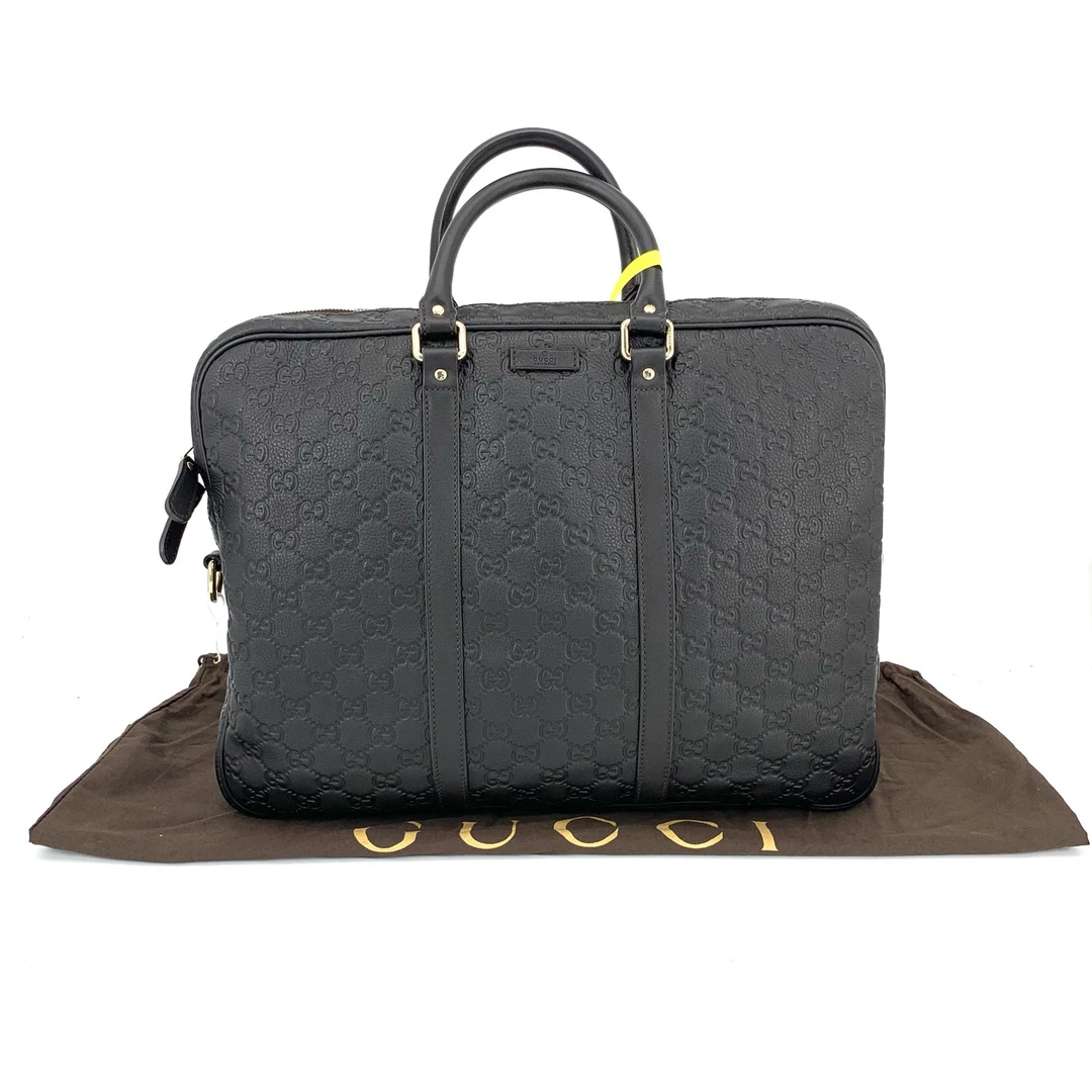 99新 GUCCI/古驰 99新黑色全皮压花公文包 尺寸40/30黑花商务经典