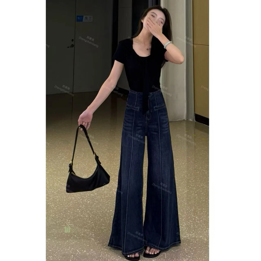 ZSL（腿精秘籍）夏季气质显瘦开叉小众时尚设计感复古高腰阔腿裤