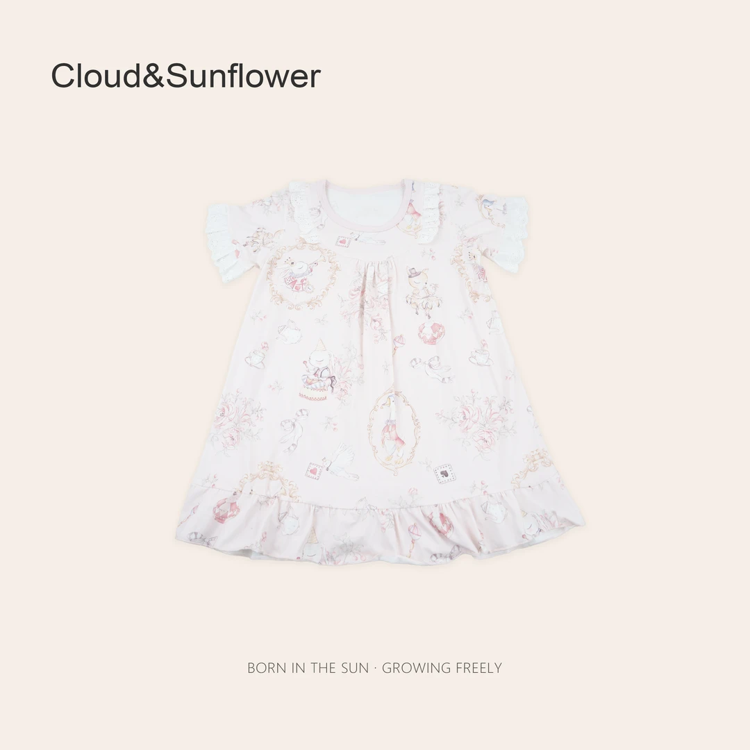 女童春季外贸歌舞团圆领飞袖休闲睡裙250208