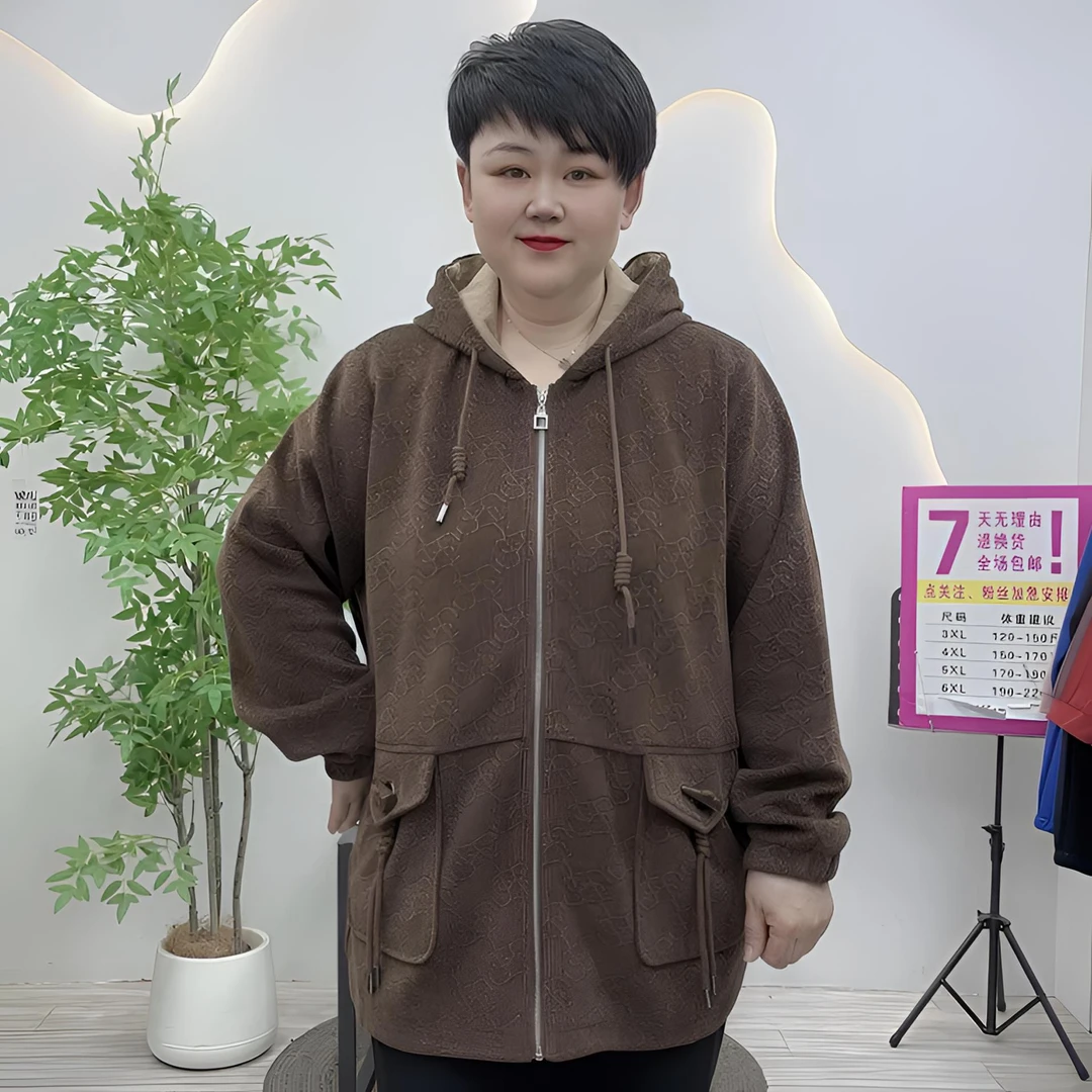 春季新款3258大码女装时尚百搭休闲带帽宽松连帽气质日常春秋外套